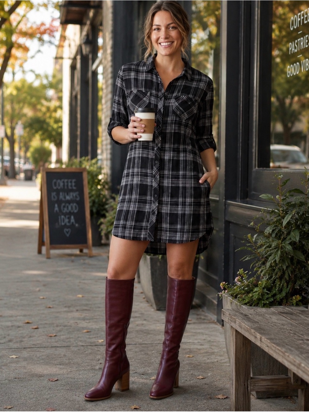 beachlunchlounge Black and White Plaid Shirt - Picture 1 of 6